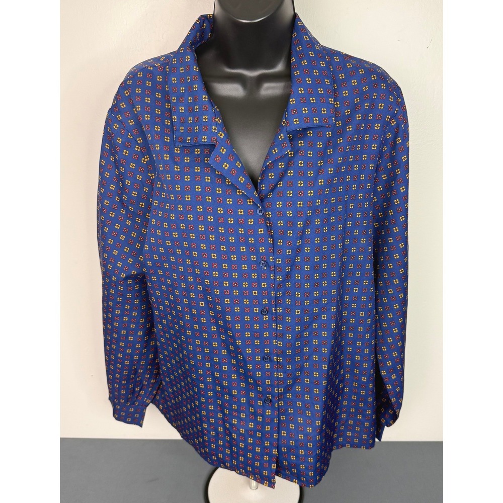 Inner Visions by Ship 'n Shore Women's Patterned Long Sleeve Blouse Blue Size 16